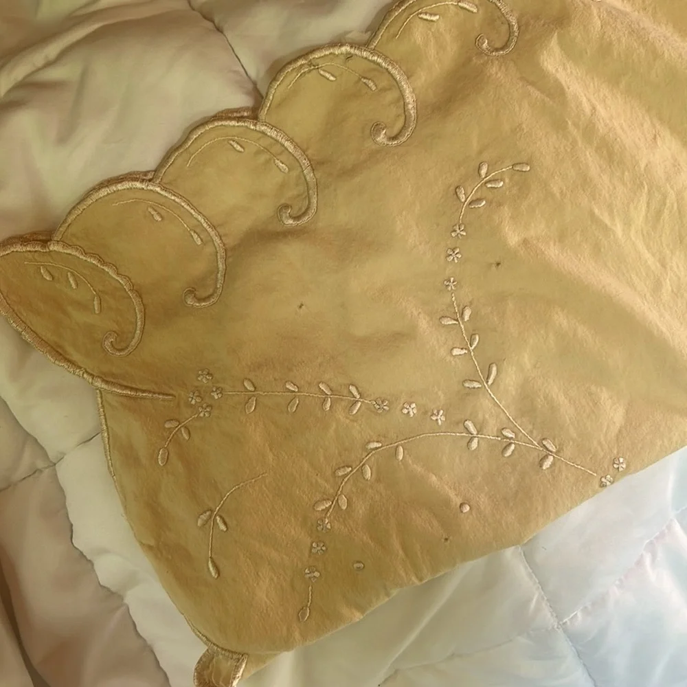 Vintage Embroidered European Sham Light Yellow Color; Beautiful in a Bedroom - Picture 4 of 10
